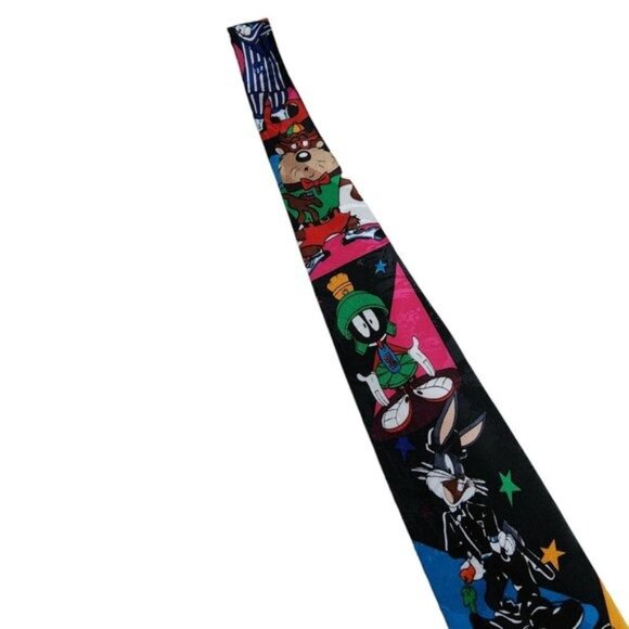 Vintage 1997 Warner Bros. Looney Tunes Mania Taz Daffy Duck Bugs Pattern Tie - Picture 3 of 9